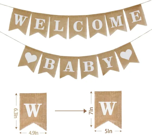 Miniatura 2 de Letreros de bienvenida de arpillera para baby shower, banderas de revelación de género, decoración de fiesta para baby shower, pancarta rústica