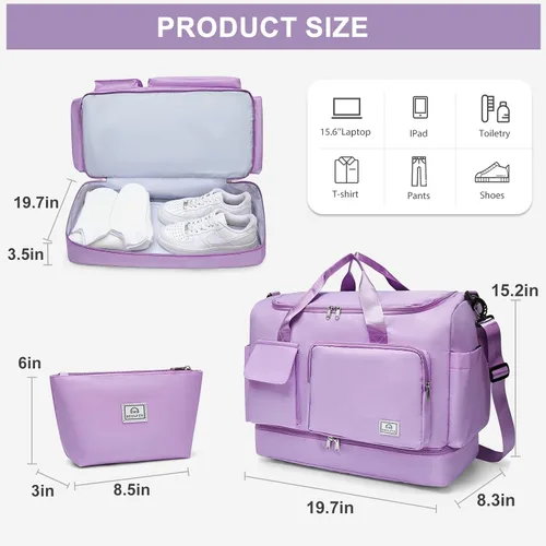 Miniatura 335 de Pequeña bolsa de gimnasio para mujer, bolsa de viaje con compartimento para zapatos