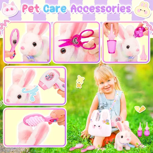Miniatura 3 de NINAOR Juguetes de conejo de Pascua para niños con bolsas cruzadas, rellenos de cesta de Pascua, orejas interactivas, juguete de conejo, robot