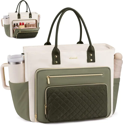 Miniatura 23 de LOVEVOOK Bolsa Tote para Maestras para Mujeres Trabajo, Bolsa para Laptop Bolsa Tote de Trabajo Bolsas de Enfermera Con Portavasos Grande, Maletín