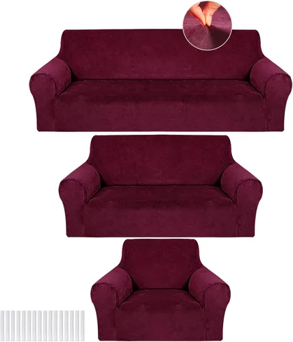 Miniatura 11 de Peryiter Juego de 3 Fundas para Sofá, Cubiertas de Muebles para Sofá, Loveseat, Sillón, Ajuste de Forma Elástico, Sin Arrugas, Protector de Muebles