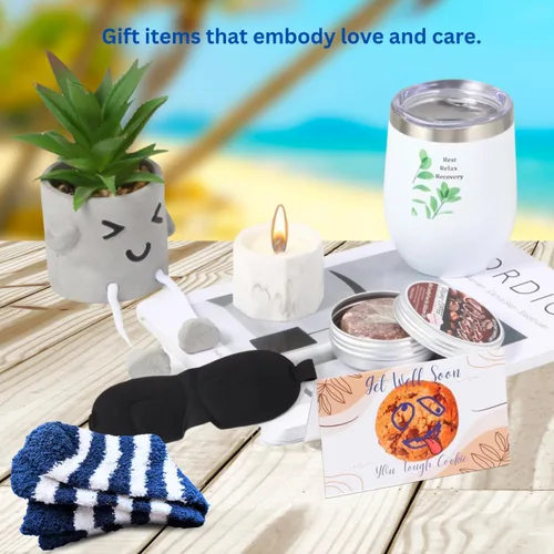 Miniatura 8 de Regalos para hombres y mujeres, paquete de cestas de regalo BluQbt Care para recuperación de cirugía de quimioterapia para amigos enfermos, muestra