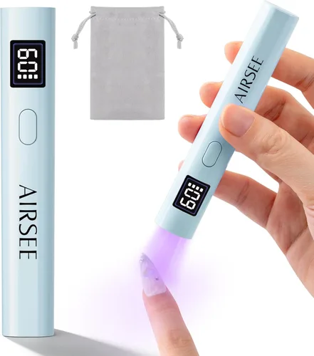 Miniatura 8 de AIRSEE Mini luz UV de mano con bolsa de almacenamiento y soporte, lámparas de uñas inalámbricas y portátiles, 2 temporizadores y pantalla LCD