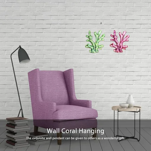 Miniatura 9 de Happyyami 2 adornos de arrecife de coral, decoración de pared de playa, decoración de pared de plantas de metal, océano, decoración costera