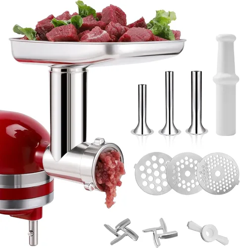 KINGEAGLE - Accesorio para molinillo de alimentos para mezcladores KitchenAid, juego de accesorios para picadora de carne de acero inoxidable apto