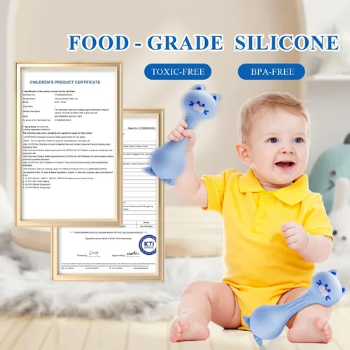 Miniatura 7 de Sonajero para bebés, juguetes para dentición, sonajeros de silicona para bebés de 0 a 12 meses, silicona de grado alimenticio (azul)