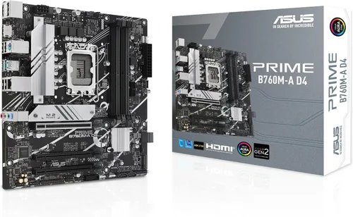 ASUS - Placa base Prime B760M-A D4 Intel® B760 (LGA 1700)(13ª y 12ª generación) mATX, PCIe 4.0, 2 ranuras M.2, LAN 2.5Gb, DisplayPort, Dual HDMI,
