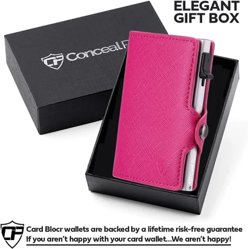 Miniatura 4 de Conceal Plus - Cartera Card Blocr para mujer, bloqueo RFID, delgada, minimalista, tarjetero, saffiano, poliuretano, rosa