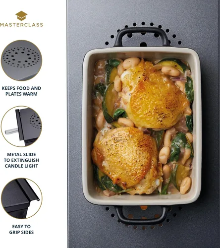 Miniatura 4 de MasterClass - Calentador de alimentos profesional y calentador de platos con 2 velas de té, negro/gris
