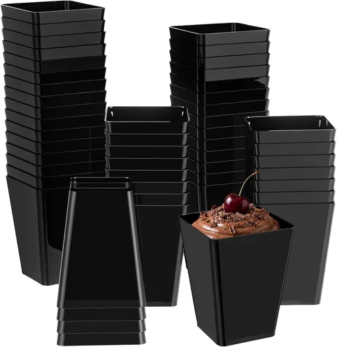 Miniatura 19 de Mifoci 50 tazas de plástico de 5 onzas para postre de color rosa para fiestas, mini tazones cuadrados desechables para postre, cuencos de parfait