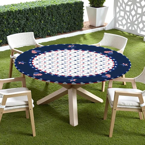 Miniatura 5 de Mantel redondo ajustable para el 4 de julio con borde elástico, impermeable, lavable, azul, rojo, blanco, estrella, patriótica, independencia, Día