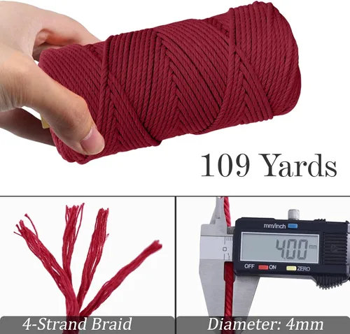 Miniatura 3 de JeogYong - Cordón de macramé de 0.157 pulgadas, cuerda natural de 4 hebras de algodón trenzado de 4 hebras para colgar en la pared, colgar plantas