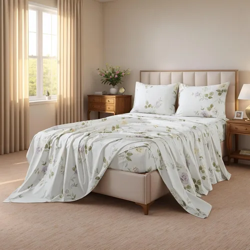 Miniatura 109 de FADFAY Juego de sábanas tamaño King, 100% algodón, elegante ropa de cama de granja con hojas verdes menta y flores blancas, sábana suave
