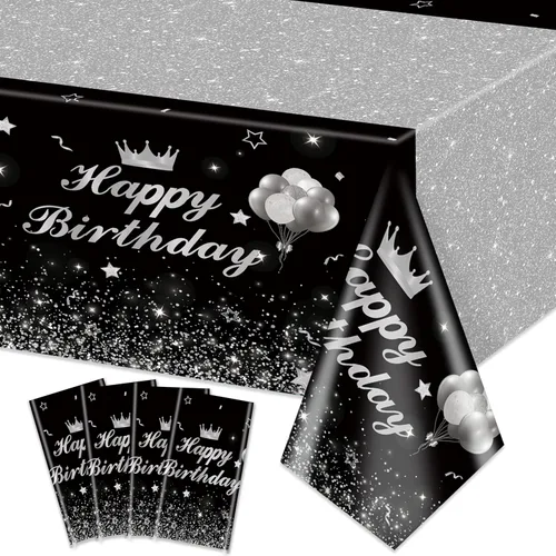 Miniatura 11 de 4 Pcs Happy Birthday Black and Blue Party Tablecloths - Blue Black Party Decorations Plastic Tablecloth Rectangular Table Covers for Boy Girl Baby