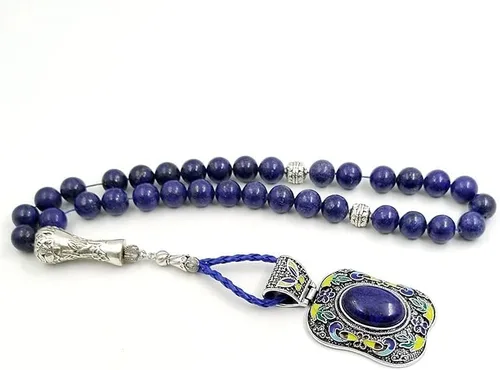 Miniatura 8 de Tasbih - Piedra de lapislázuli natural, tamaño de 0.472 in con colgante de lapislázuli tibetano cuentas de oración musulmana (0.394 in x 45 cuentas)