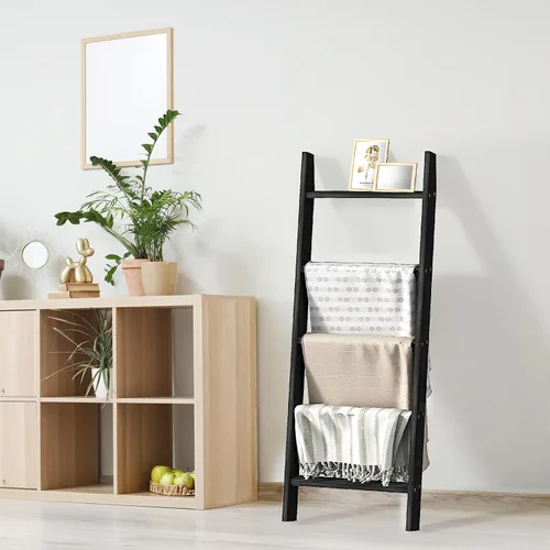 Miniatura 2 de HONEST OUTFITTERS Escaleras para Mantas para la Sala de Estar, Soporte de Mantas de 5 Niveles, Estante de Mantas Inclinado en la Pared, Estantes