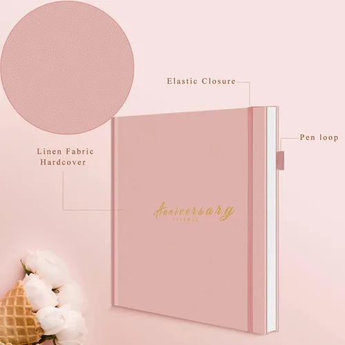 Miniatura 4 de Diario de aniversario para parejas, elegante libro de recuerdos de boda y álbum de fotos con soporte para bolígrafo y banda de cierre, el regalo