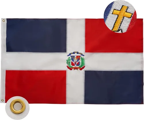 Bradford Bandera dominicana de 4 x 6 pies para exteriores, bordada de República Dominicana para pared, bandera dominicana de doble cara con ojales