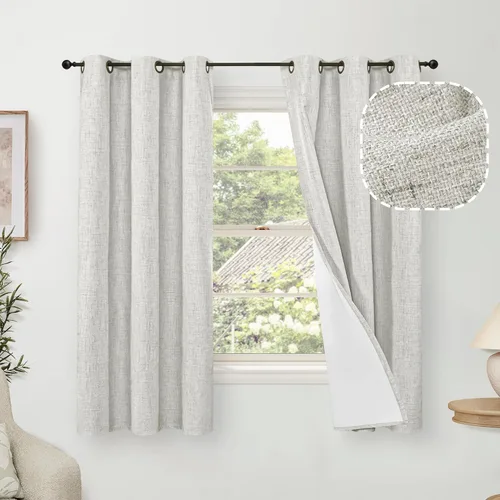 Miniatura 33 de Cortinas Opacas de Lino Azul Bebé para Guardería de 40 Pulgadas de Largo, 2 Paneles, Cortinas Cortas con Aislamiento Térmico Boho de Bloqueo Total