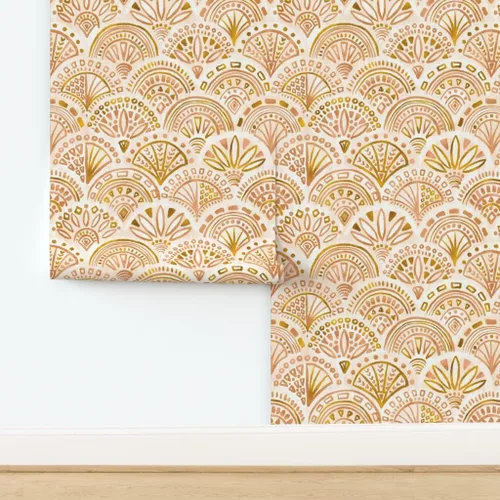 Miniatura 4 de Muestras de papel tapiz autoadhesivo – Geometría de concha de mar, círculos dorados, puntos geométricos, triángulos, neutro, papel tapiz extraíble