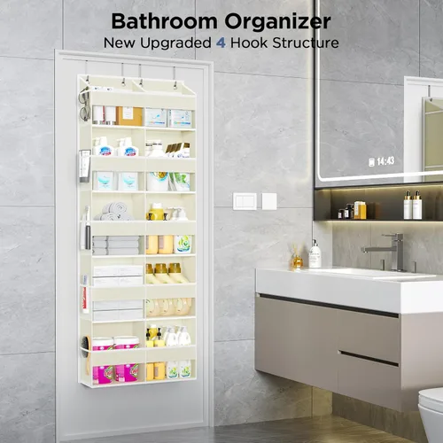 Miniatura 7 de PureSpace Organizador de 5 niveles sobre la puerta con 10 bolsillos laterales de malla y ventanas transparentes, capacidad de peso de 80 libras