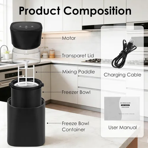 Miniatura 4 de KITOART Máquina para hacer helados, mini máquina eléctrica de alta calidad para helados, sorbetes y yogur congelado, funcionamiento de bajo ruido
