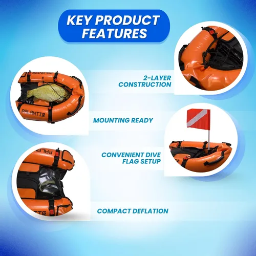 Miniatura 9 de Palantic Barco flotante inflable para pasarela de buceo con bandera de buceo y bomba de aire, naranja