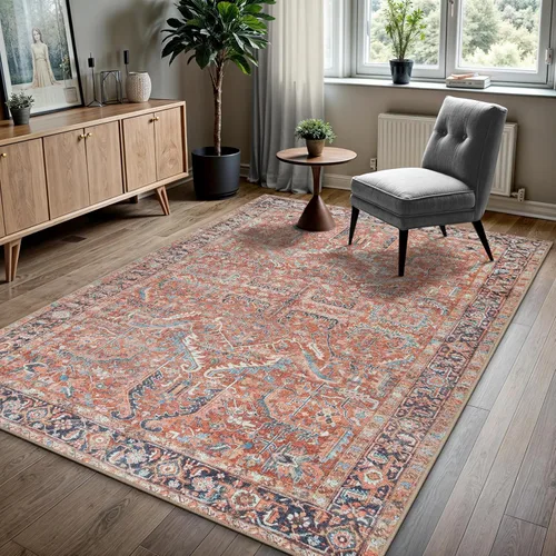 Miniatura 10 de GLN Rugs Traditional Collection - Alfombra de felpilla lavable a máquina, tradicional, antideslizante, alfombra de felpilla de pelo bajo, para sala