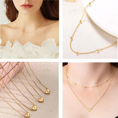 Miniatura 5 de WanBigVa Collar con inicial en capas de oro para mujer, hecho a mano, chapado en oro de 14 quilates, collar con dije de corazón pequeño, collar