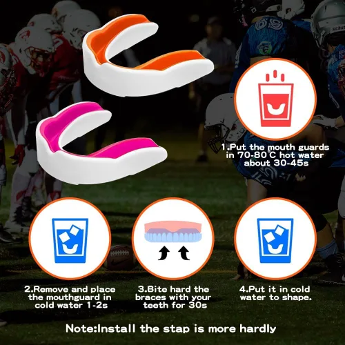 Miniatura 3 de Paquete de 2 protectores bucales de fútbol juvenil con correa y funda, protectores bucales deportivos para adultos, para fútbol, boxeo, baloncesto