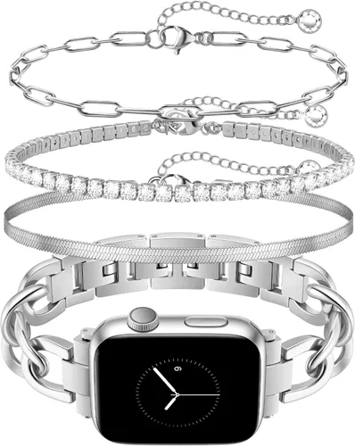 Miniatura 15 de JR.DM Correas de oro para reloj para mujer compatibles con Apple Watch de 46 mm, 42 mm (S3/2/1) 44 mm, 45 mm, 49 mm, pulsera ajustable de cadena Oro