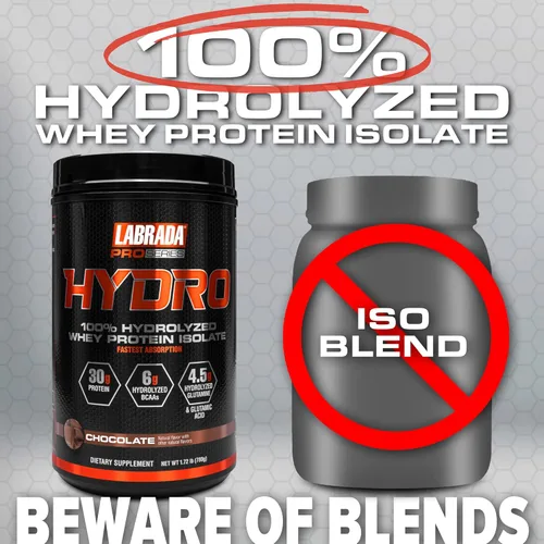 Miniatura 6 de LABRADA Hydro Polvo Aislado de Proteína de Suero Hidrolizado 100% Puro, Sin Lactosa, Digestión Más Rápida, Mezcla Instantánea, Sabor Delicioso, 20