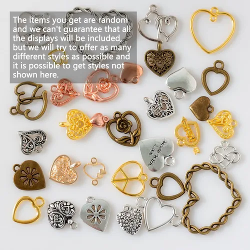 Miniatura 3 de stino 100 gramos de dijes de metal para hacer joyas, chapados en plata y oro, paquete a granel para pulseras, collares, manualidades Corazón Un