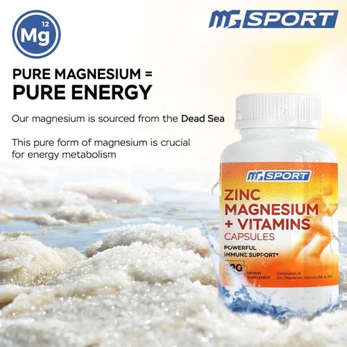 Miniatura 6 de Magnesio, zinc y vitaminas B6, B9, ácido fólico, alta absorción para apoyo inmunológico, recuperación muscular, fácil de poner el estómago, 120
