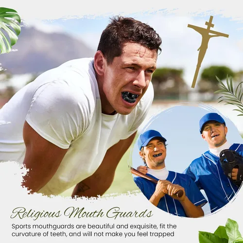 Miniatura 5 de Yaomiao 2 piezas de protectores bucales cruzados para lucha libre, protectores dentales deportivos cristianos con estuche, protector bucal religioso
