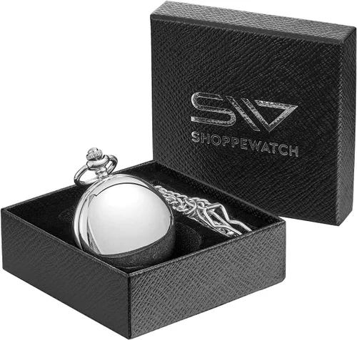 Miniatura 24 de ShoppeWatch Reloj de bolsillo para hombre con cadena Reloj de bolsillo vintage de cuerda a mano Reloj de bolsillo clásico con movimiento