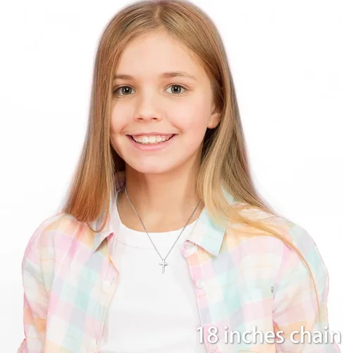 Miniatura 2 de REVEMCN Collar de cruz de plata y oro negro para niños de acero inoxidable con colgante de cruz para hombres y mujeres, joyería religiosa, regalos