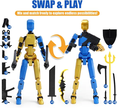Miniatura 4 de Juego de 6 figuras de acción T13 ensambladas, muñecos magnéticos multicolores Robo Dummy Titan 13 con armas, figuras de acción de Navidad