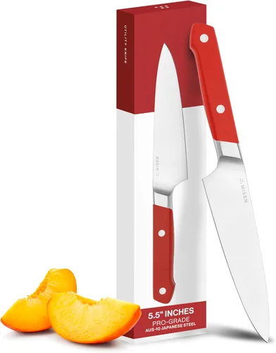 Miniatura 15 de Misen - Cuchillo utilitario de 5.5 pulgadas – Acero inoxidable AUS-10 japonés de alto carbono – Hoja híbrida alemana y japonesa – Cuchillo de cocina