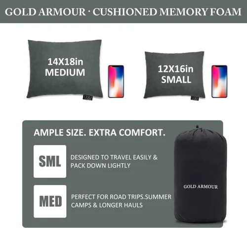 Miniatura 3 de Gold Armour Almohada de espuma viscoelástica para campamento, compactas compresibles para mochileros, hamacas y viajes para niños y adultos,