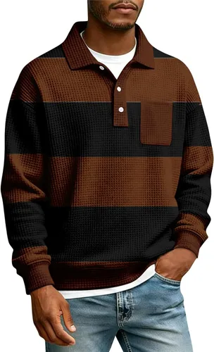 Miniatura 21 de Camisas de manga larga con botones a cuadros para hombre, con cuello de manga larga, estilo casual, elegante, a cuadros 2- amarillo