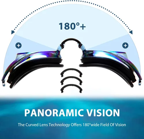 Miniatura 3 de Landhoow 3 gafas de natación para adultos para hombres y mujeres, anti UV, antiniebla, con espejo de carrera con 6 puentes nasales y 3 correas