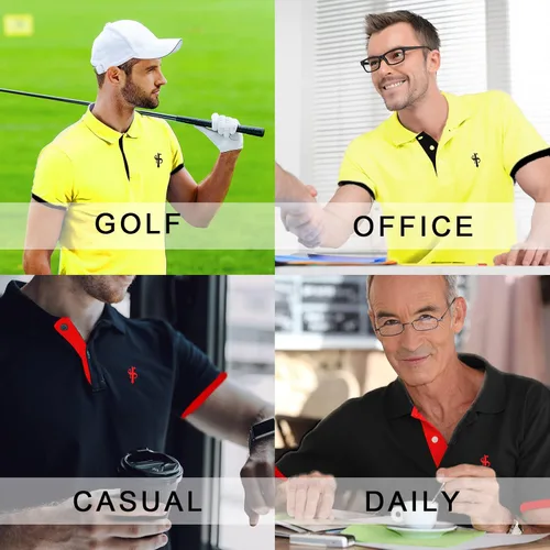 Miniatura 6 de CEHT Camisas polo de manga corta y manga larga de algodón para hombre, camisas polo de golf para hombre, ajuste delgado, tops casuales