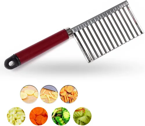 Cuchillo de corte de acero inoxidable para papas y zanahorias, papas fritas, verduras y frituras francesas, cortador ondulado, cuchilla de acero,