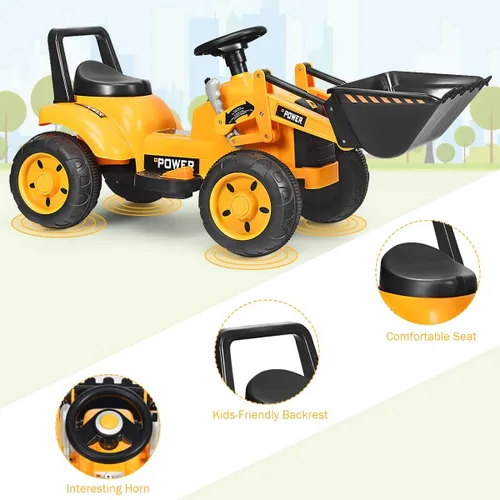 Miniatura 5 de FFlyer - Excavadora de paseo para niños, excavadora cargadora alimentada por batería de 6 V con cubo de excavación controlable, bocina