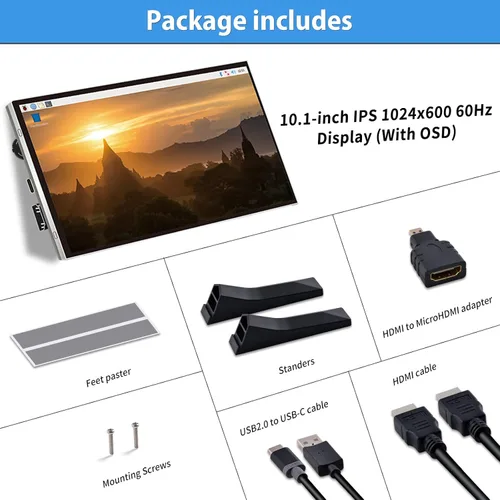 Miniatura 7 de GeeekPi Pantalla LCD de 10.1 pulgadas para Raspberry Pi, pantalla LCD IPS de 1024 x 600, monitor portátil HDMI para Raspberry Pi 5/Pi