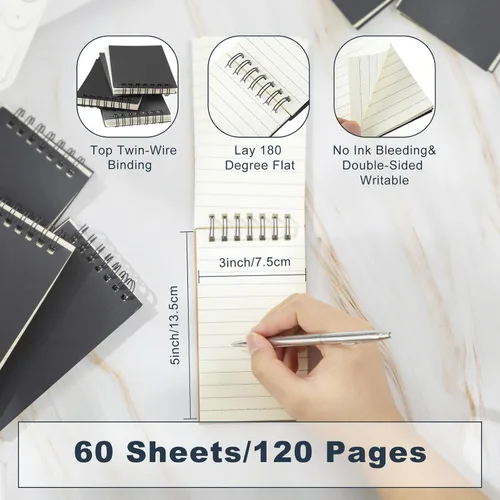 Miniatura 2 de Tenceur 18 piezas de cuadernos de bolsillo pequeños, paquete a granel de 3 x 5 pulgadas, cuadernos en espiral mini con tapa superior, con 120 Negro