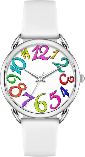 Miniatura 9 de Bisley Reloj para mujer de cara grande, colorido número arábigo, fácil de leer, correa de silicona suave