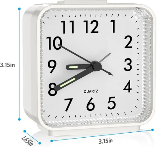Miniatura 8 de AMIR Reloj Analógico Silencioso Sin Tic Tac Pequeño, Para Viajar con Función de Repetición y Luz, Sonidos de Tono Ascendente, Reloj de Alarma Fuerte