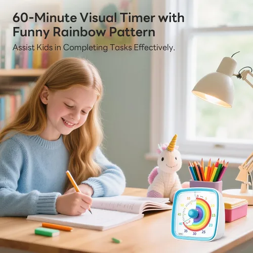 Miniatura 2 de Yunbaoit Temporizador visual con luz nocturna, temporizador de cuenta regresiva de arco iris de 60 minutos para niños y adultos, herramienta